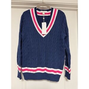 Lilly Pulitzer Brockton Cotton Golf Sweater, Low Tide Navy/Passion Fruit Pink, M